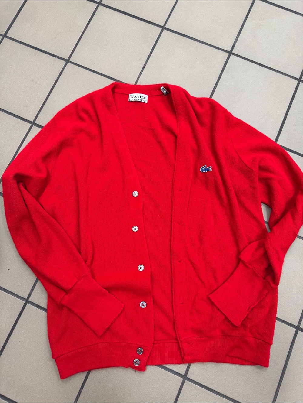 Lacoste men’s vintage Bright Red V-Neck Button Cardigan